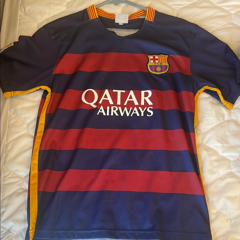 Kids Striped Barcelona Jersey - Red and Blue - Messi